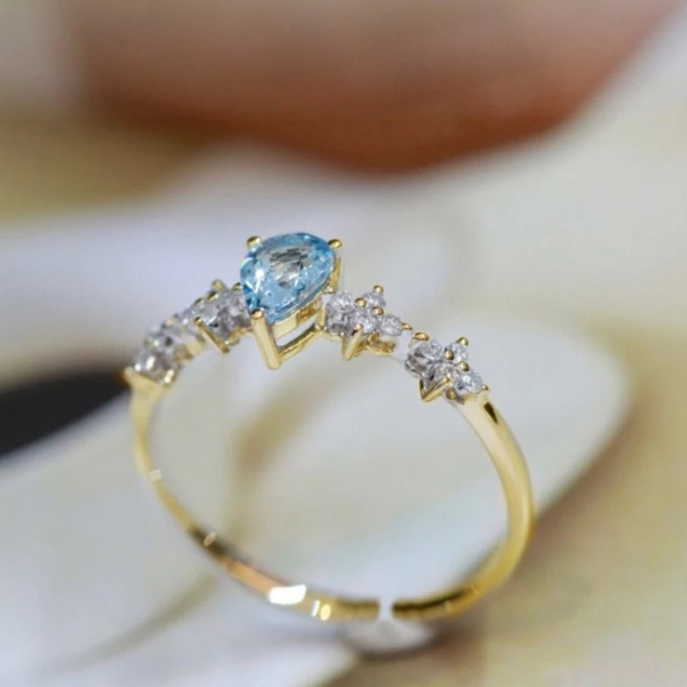 Dainty 925 Sterling Silver Blue Crystal Adjustable Ring - Picture 6 of 6